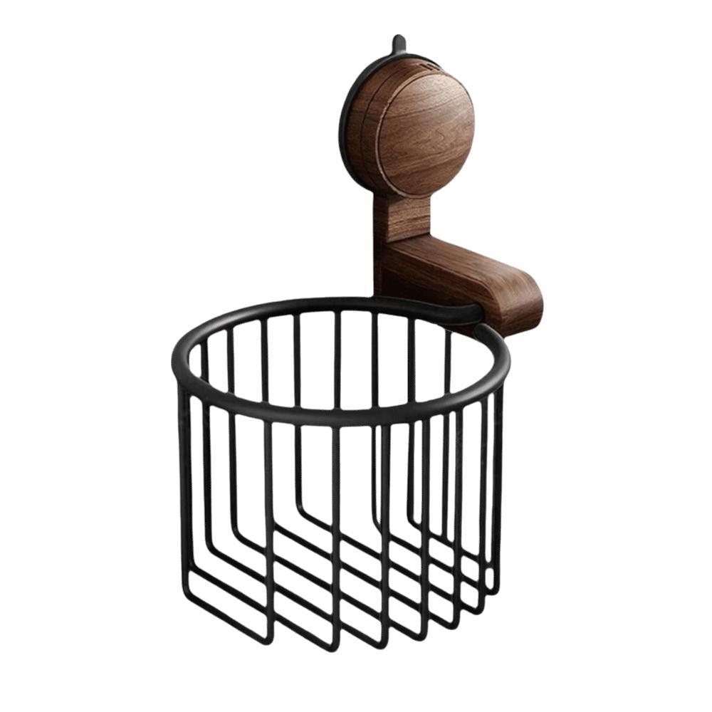 Walnut Wood Bathroom Paper Holder Suction Cup Toilet Tissue Basket Bathroom Storage Rack Toilet