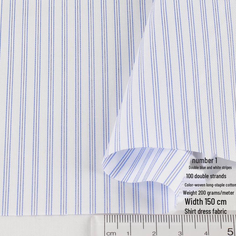 

Blue, White, Gray Striped Cotton Fabric for Summer Shirts and Work Dresses
