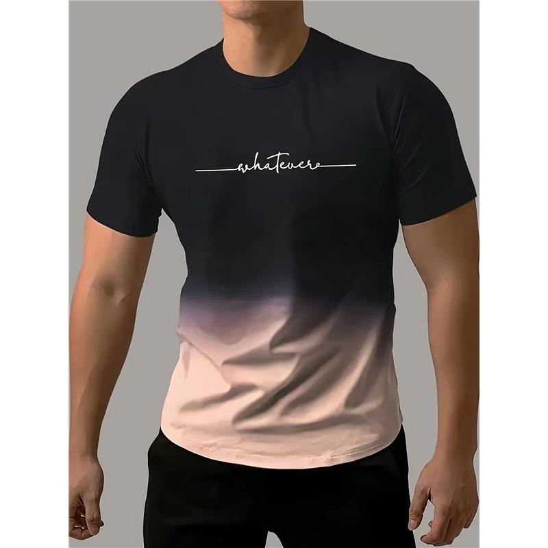 Simple Gradient 3D Printing Short-sleeved T-shirt Large Size Sports Breathable Men's Clothing