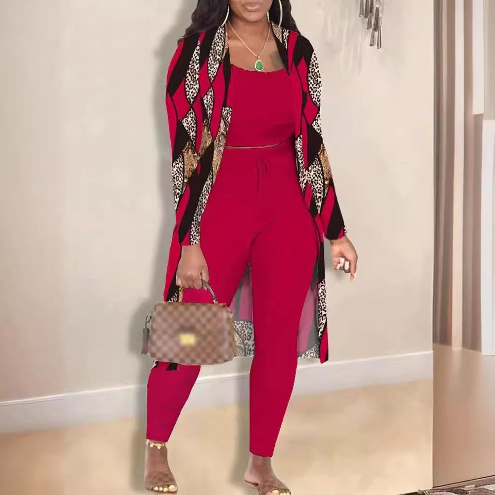 Women's 3-Piece Fashion Sets with Printed Blouse, Pants, and Cardigan in Multiple Colors and Patterns