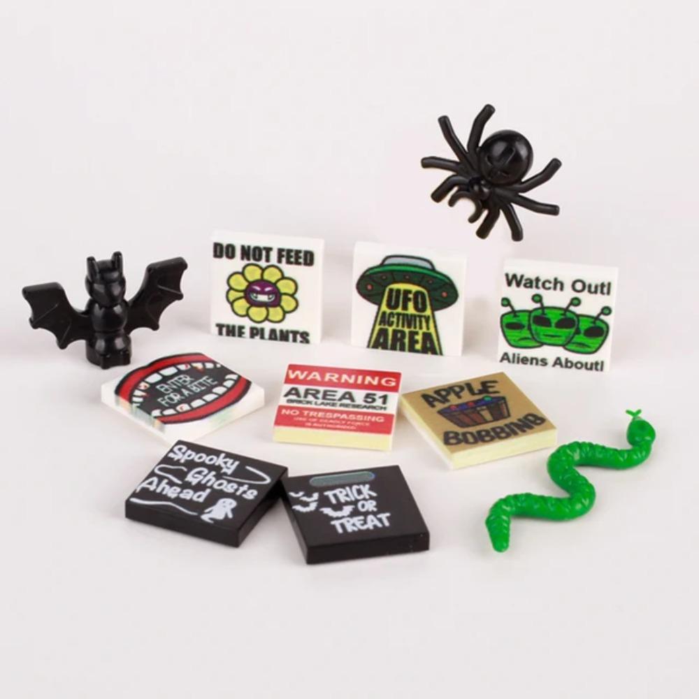 Halloween Scene Building Blocks MOC Cemetery Tombstone Mouse Pumpkin Car Vampire Throne Fireplace Bat Light Candle Toy Gift A040