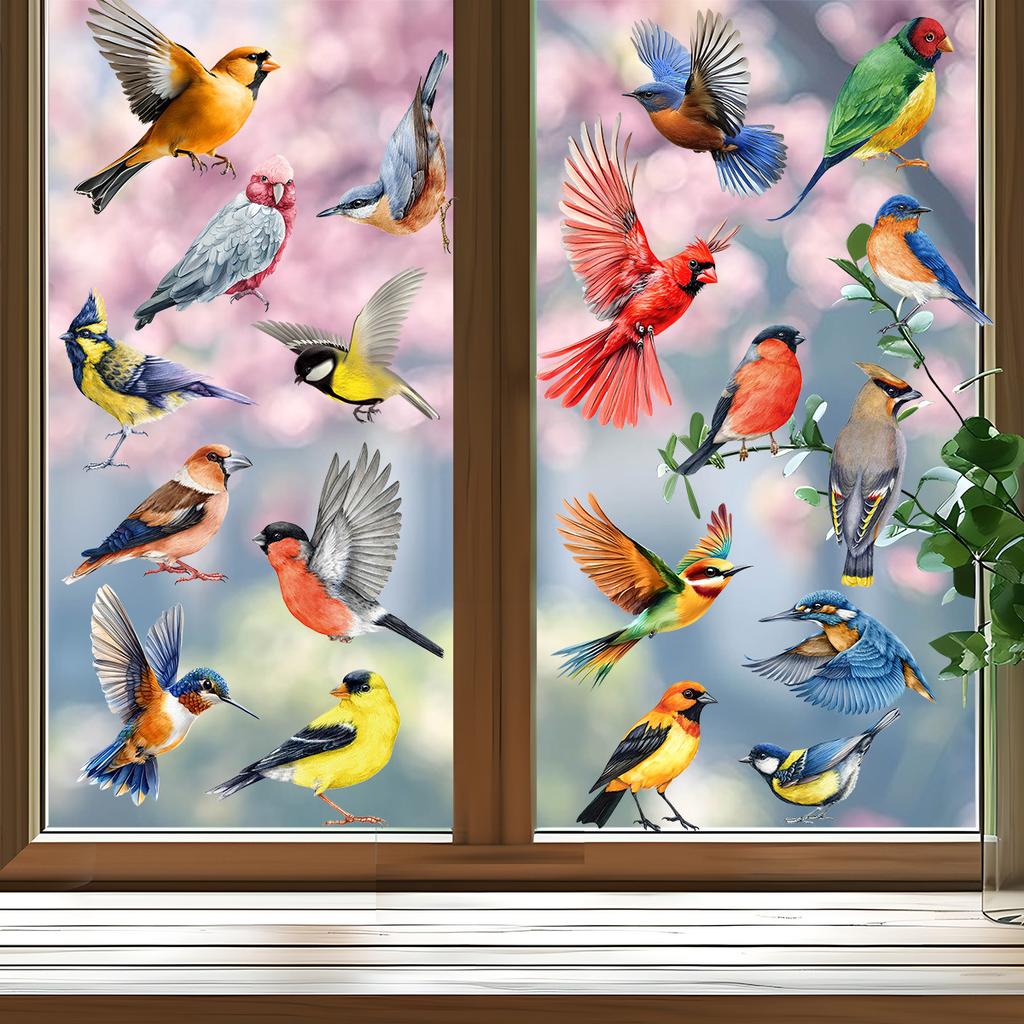 Spring 2026 New Arrival Colorful Hummingbird Butterfly Flowers Static Cling Window Stickers Removable Decals for Home Decor