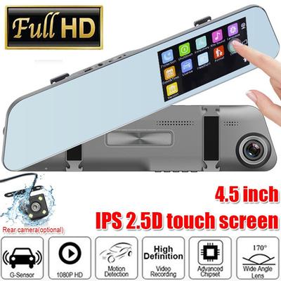 4,5-Zoll-Auto-Dashcam, Touchscreen, HD-Auto-Rückspiegelkamera, DVR, Weitwinkel, Nachtsicht, vordere und hintere Auto-Dashcam, WDR-Autohalterungskamera
