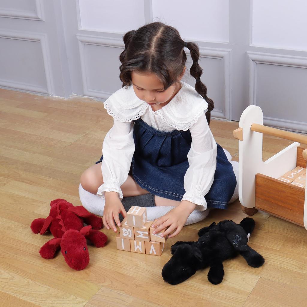 Apricot Lamb Plum Red Lying Dragon Plush Toy for Children, Soft and Cute, Fluffy Plum Red Lying Dragon for Girls and Boys, 38cm