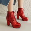 Autumn New Women Chunky High Heels Bling Party Ankle Chelsea Boots Gold Silver Red Black Big Size 34-48