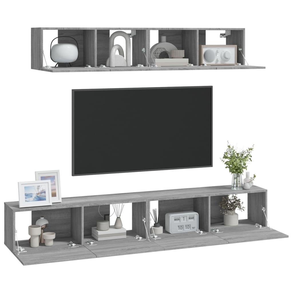 4 Piece TV Cabinet Set Grey Sonoma Particleboard