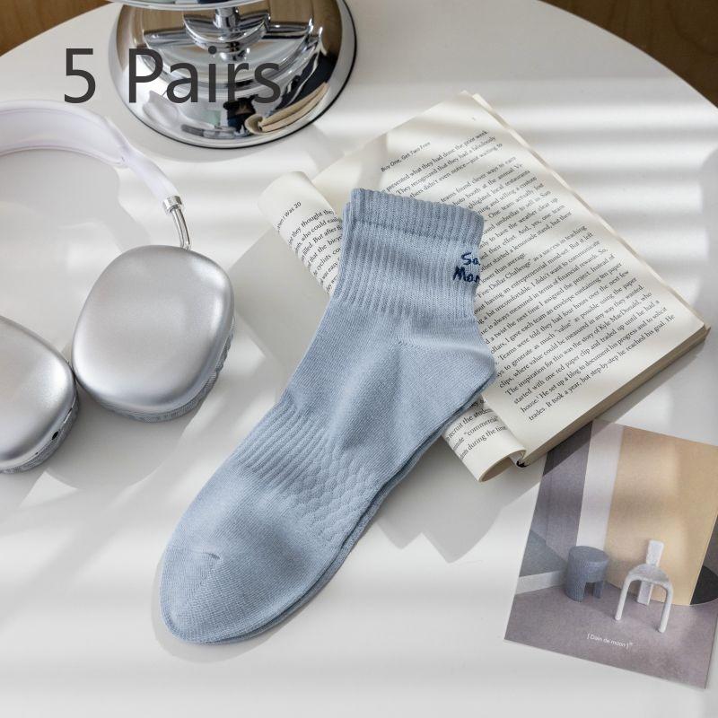 

5 пар носков Мужские носки до середины икры Весна и осень Однотонные хлопковые спортивные носки на шнурке Вышитые буквы Короткие носки Дышащие 5 pairs синий