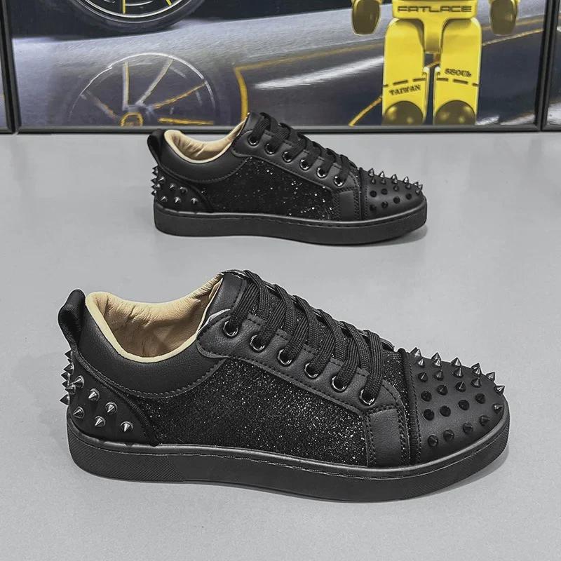 Cross-Border European Men's Rivet Sneakers - Versatile Red Bottom Trend for Spring & Autumn