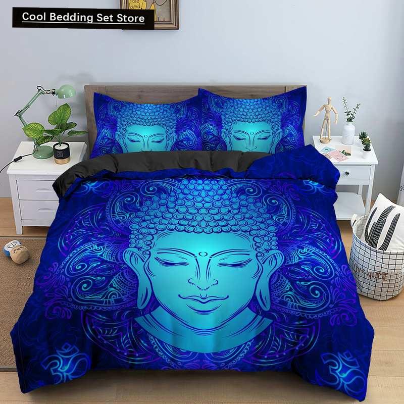 Set Letto Buddha Religione Indiana Buddismo Meditazione Mandala Copripiumino Sorriso Buddha Floreale Morbido Copripiumino Queen King Size