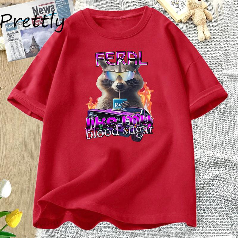 

Funny Raccoon Meme Tee Shirt Feral Racoon Tshirt Diabetes Tshirt Unisex Women Graphci T Shirts Casual Short Sleeve Cotton Tops S