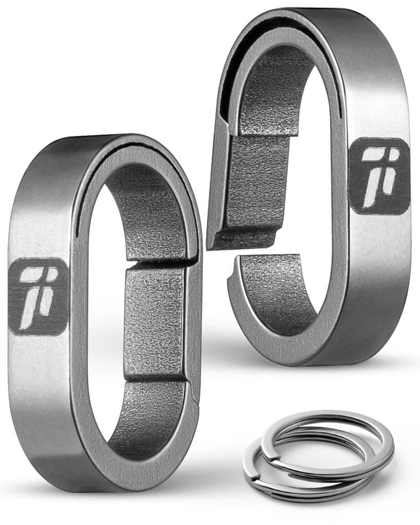 TIMULTI Titanium Key Small Connecting Oval Mini Detachable Quick Release Keychain 2 Connecting Ring, Carabiner, Ring, Hook, Connector, (Gray, Rings)