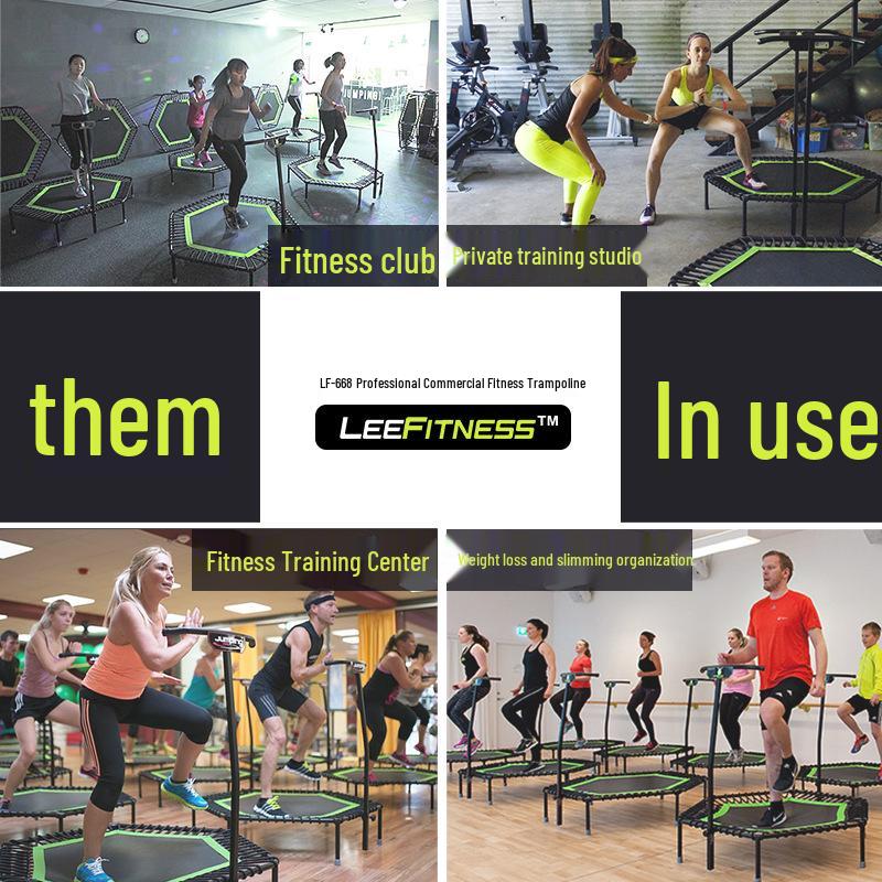 48" Hexagonal Fitness Trampoline with Handle - Silent Bounce, Elastic Rope, Commercial Model for Adults