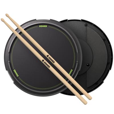 Donner Drum Pad Practice Silent Training with Removable Ball Sheet and for and Pad, Drum, Box, Music, Drumsticks, 12-inch, Black, Beginners, Students,