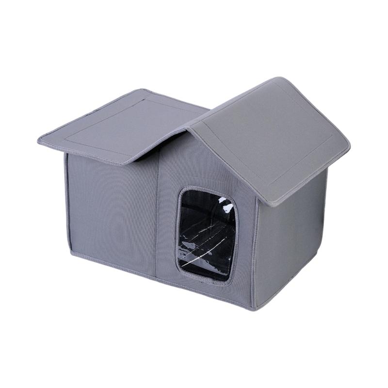 Breathable House Shape Cats Shelter Ventilation Ensuring Comfort for Homeless Dog in Various Climates Secure Design серый