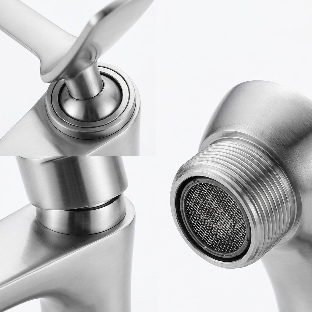 Single Hole Single Lever Basin Sink Faucet Brushed Stainless Steel Cold Hot Mixer Water Saving Bathroom Tap