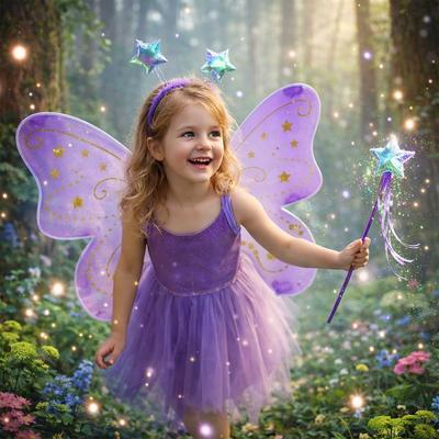 3Pcs/Set Sparkling Butterfly Wings Princess Hair Hoop Fairy Wand Angel Wings Colorful Dress Up Wings for Girl Dressing Up