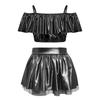 Girls Dancewear Off Shoulder Sleeveless Metallic Ruffle Crop Top and Shiny Tutu Skirt for Stage Competition Party Wear