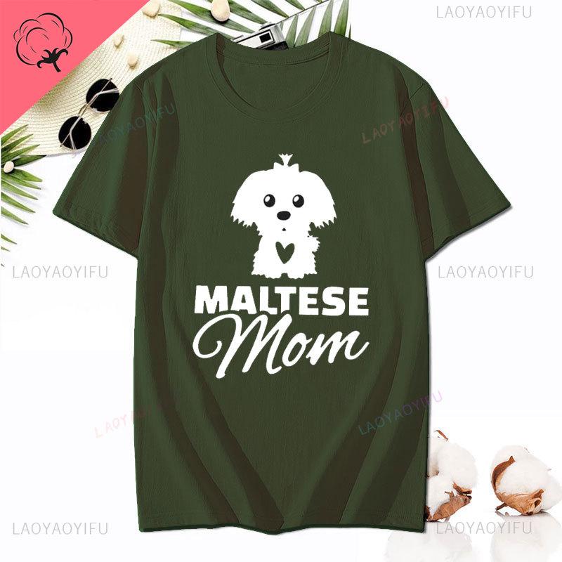 Maltese Mom Graphic T-Shirt Women Funny Harajuku Cotton Short-sleev T Shirt Cute Dog Gift Top Tee Hip-hop Harajuku Female Tshirt