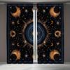 2pcs Bohemian Sun Moon Curtains - Glittering Stars & Galaxy Design   Black Polyester Light Blocking Drapes with Blue & Golden Acc