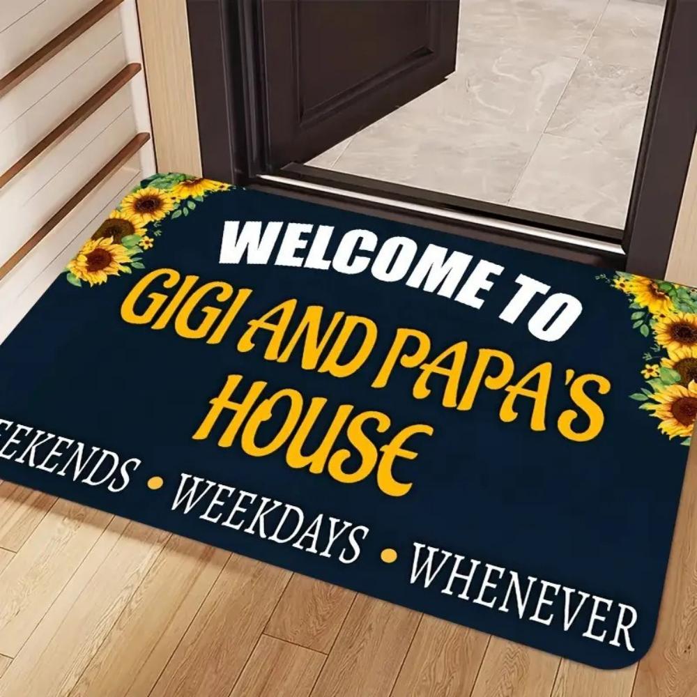 Welcome Sunflower Doormat, Gigi Papa's House Print Rug for Grandparents Home Decor, Durable Stylish