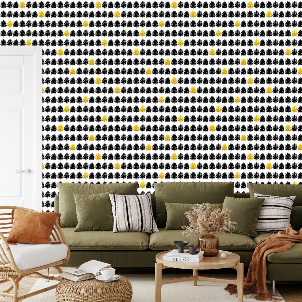Wallpaper Black Leaves Gray and Light Gray for Living Room and Bedroom 50x1000