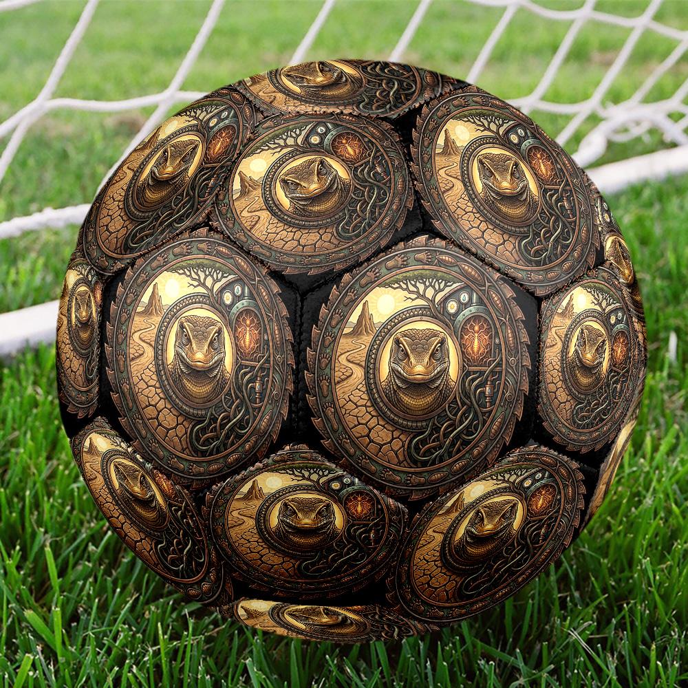 Steampunk Lizard Emblem Round Football Size 5 Adult Ball Suitable for Training Matches and Outdoor Team.