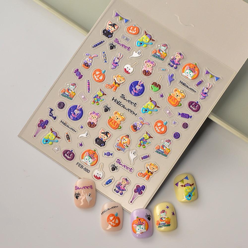 Embossed Halloween Nail Stickers: Cute Spider, Bat & Pumpkin Designs