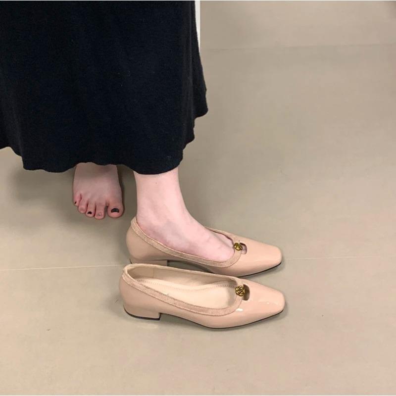 Nye Dame Mote Sløyfe Luksus Metall Blomst Fritidsslippers Svart Vinrød Firkantet med Slip-on Firkantet Tå Damesko