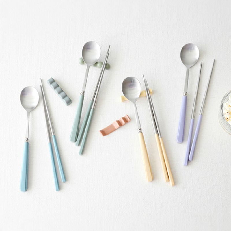 Kamomekitchen [2+2 4-person Set] Kamomekitchen Korean-made Verbe Cutlery Set (4 Spoons, 4 Chopsticks, Forest Sunset Color)