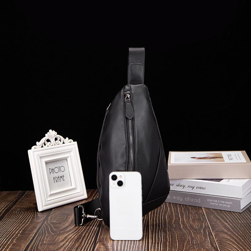 Men's Chest Bag Messenger Bag Korean Version of The Trendy Shoulder Bag Leather Casual Diagonal Backpack Men's PU Fashion Dumpling Bag