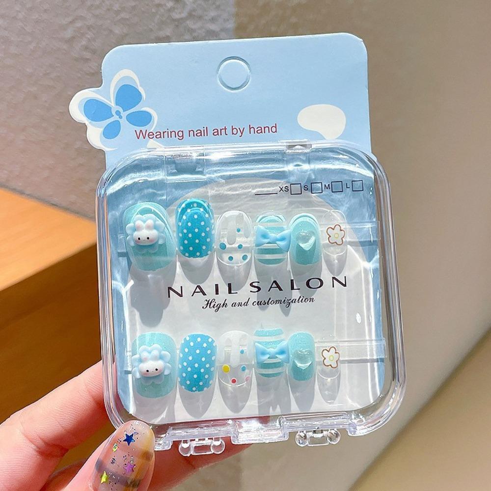 Cartoon Long Nail Sticker Cute Press on Nail Hot Nail Tips for Girls Students