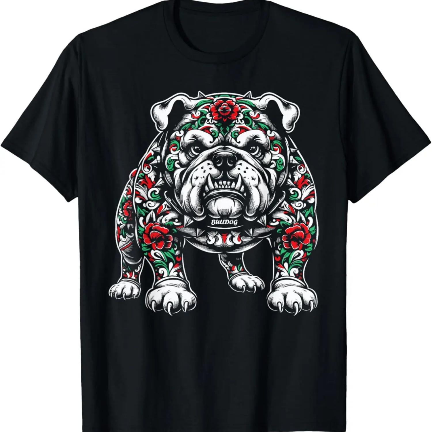 

Футболка мужская/женская с бульдогом и красной розой XXXXXL чёрный