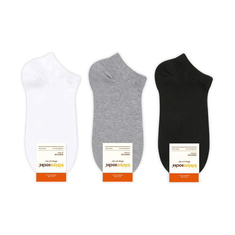 Kikiya Ankle Socks Ladies Plain Sneakers Women s Socks Black (W-A-001-3)