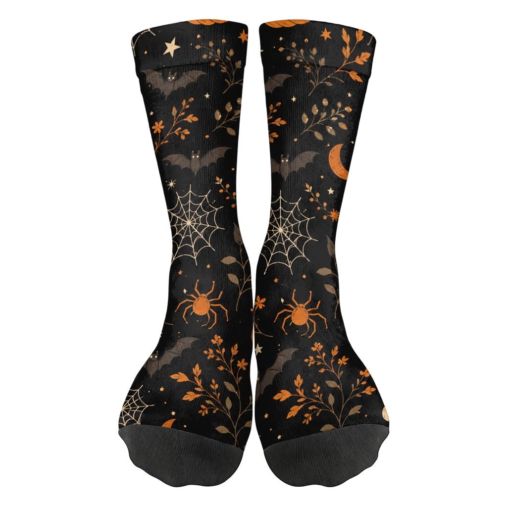 Breathable Comfortable Mid-Calf Socks with Halloween Pattern Unisex Elastic Ankle Support Socks Suitable for Daily Wear and Seasonal Use