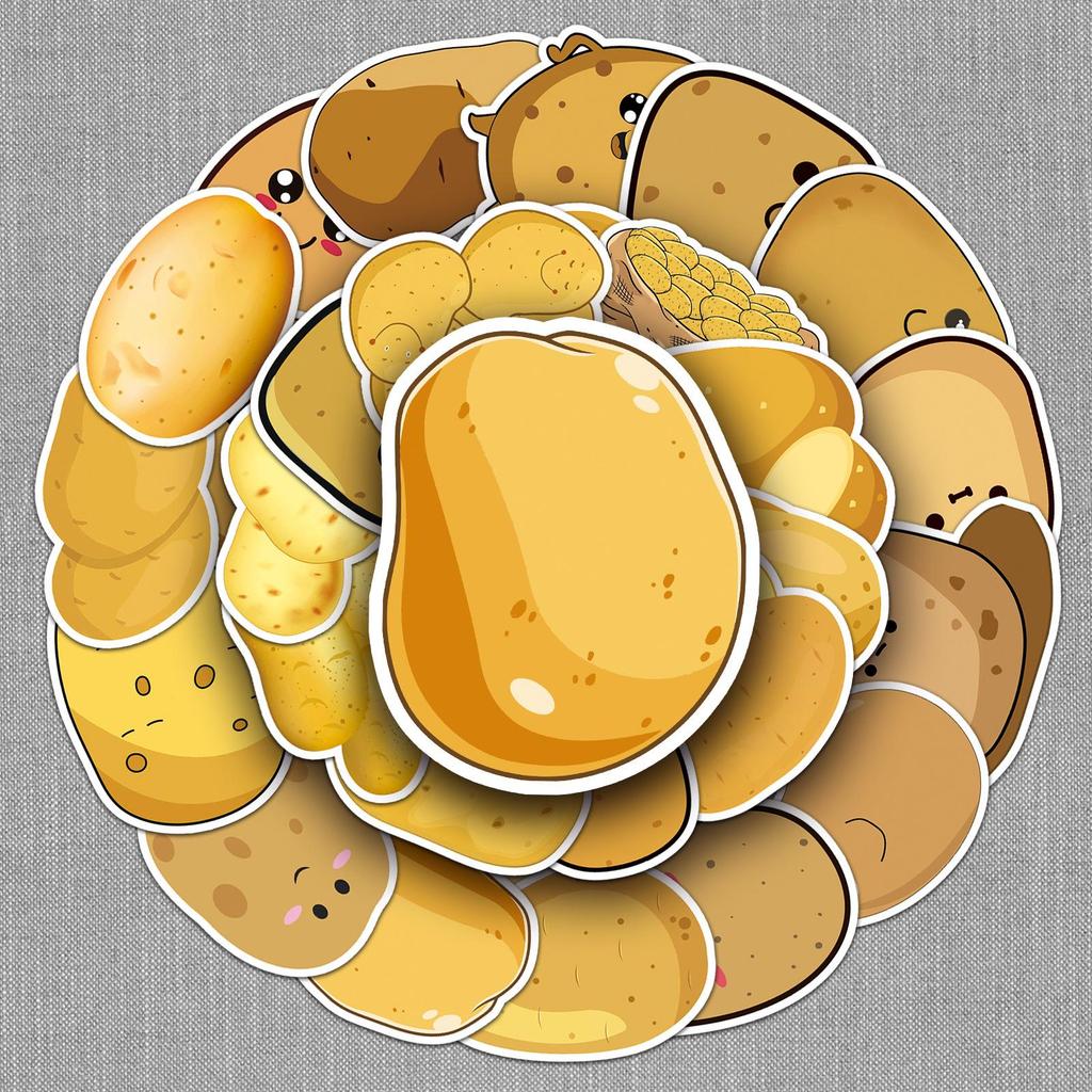 50 pcs Waterproof Potato Doodle Stickers - Cartoon Vegetable Stickers for DIY Phone Cases and Suitcases
