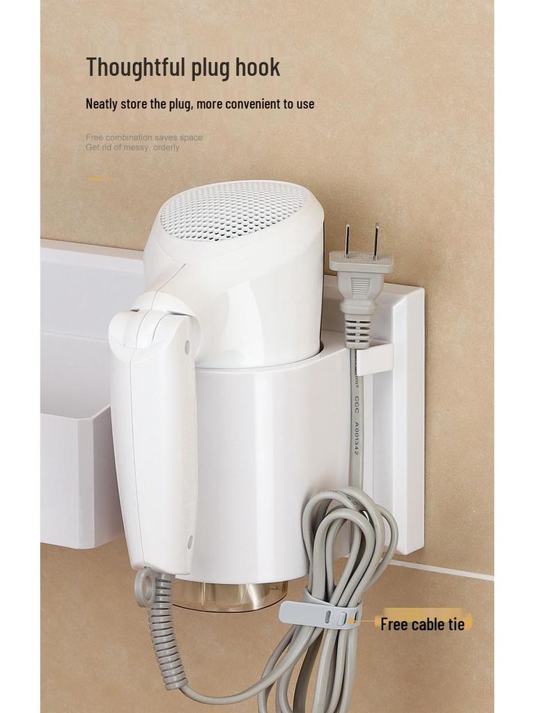 No-Drill Wall-Mounted Hair Dryer Holder with Storage Shelf