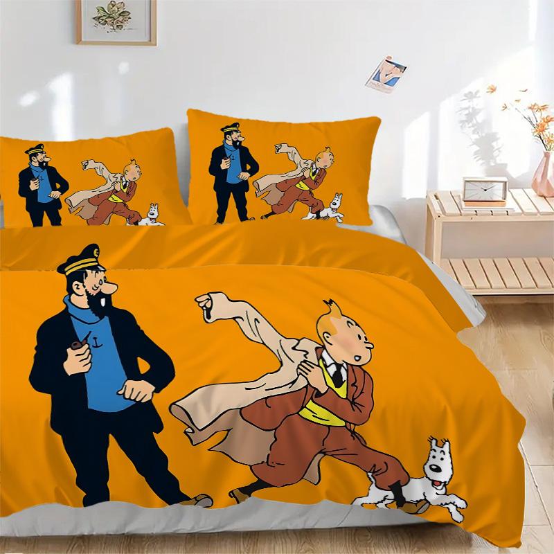 Tintin'S Adventures Orange Land Print 3Pcs Bedding Setduvet Cover With 2 Bedropillowcase Home Birthday Gift