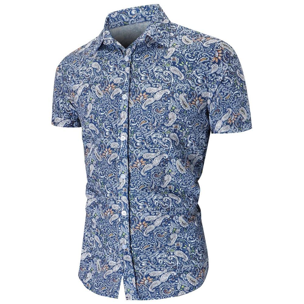 Spring New Mens 70s Disco Party Shirts Casual Paisley Button Down Shirt Vintage Floral Hawaiian Beach Short Sleeve Lapel Shirt