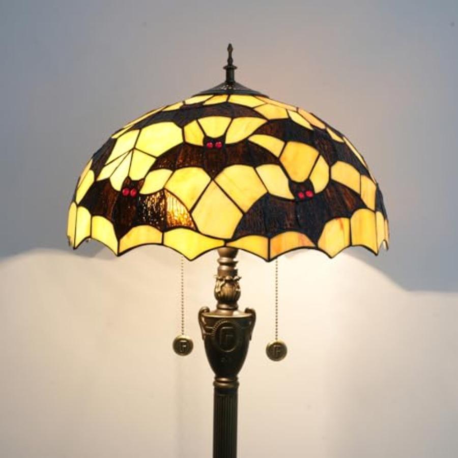 Tiffany Black Bats Floor Lamp Stained Glass for Living Room Bedroom Office Bright Lighting Rustic Corner Decor Standing Tall Un