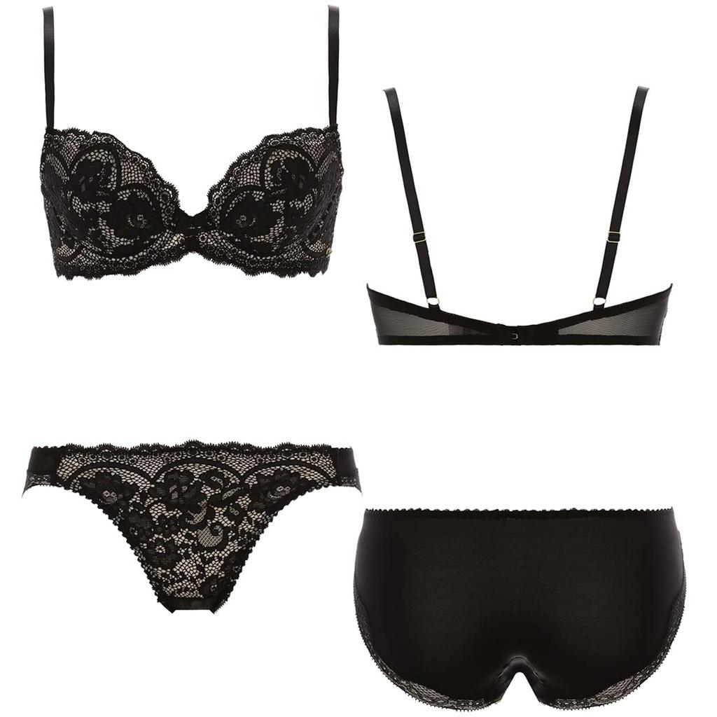 AMOSTYLE Classic Lace Bra Panty M014 Size Push-Up & Set, (Black), C/65M