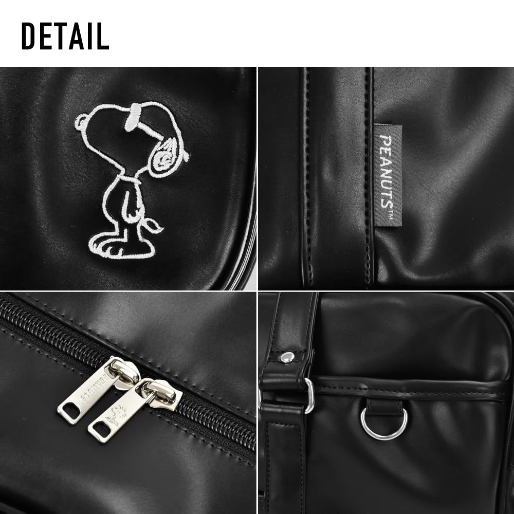 Snoopy School Boston Tote Shoulder Synthetic A4 Bottom Large Student Bag Bag, Bag, Bag, Bag, Leather, Size, Black, Brown, Navy, Self-Standing, Studs,