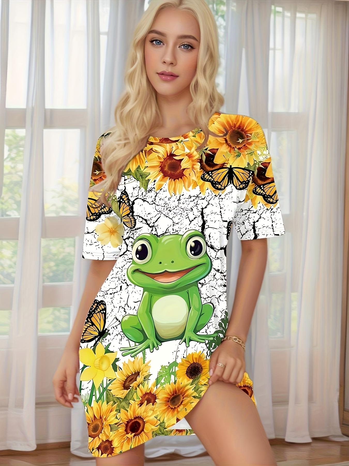 

Ladies Fashionable Cute Sunflower and Frog Print Pajamas. A Sweet Holiday Gift. Comfortable and Breathable Gray Dress. Elegant Loungewear Suitable fo S дубильна кора