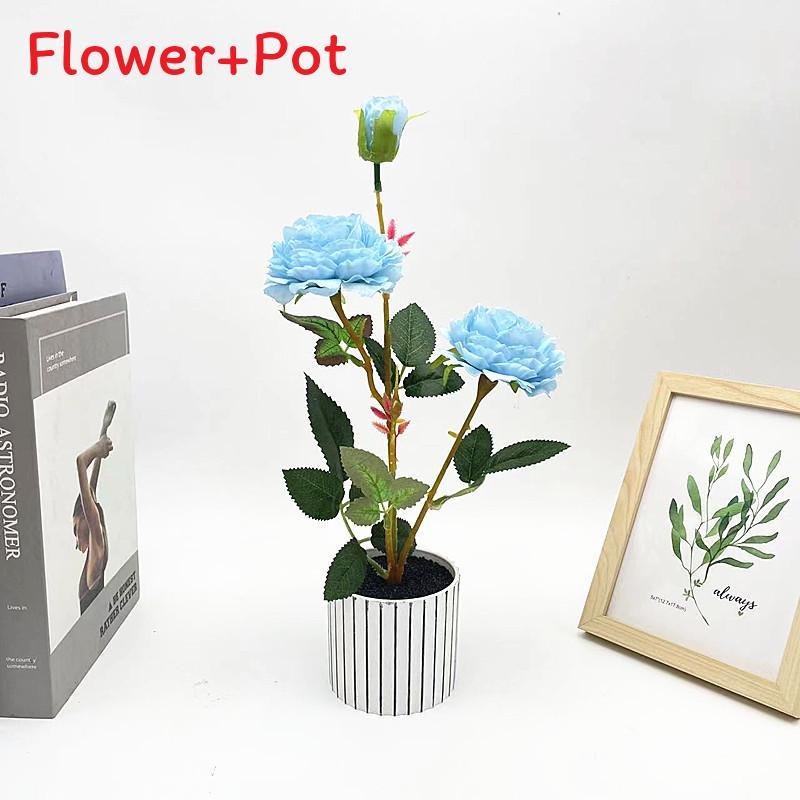 

Artificial Flower Peony Pot Black Sand Bonsai Indoor Home Decor Photography Prop синий