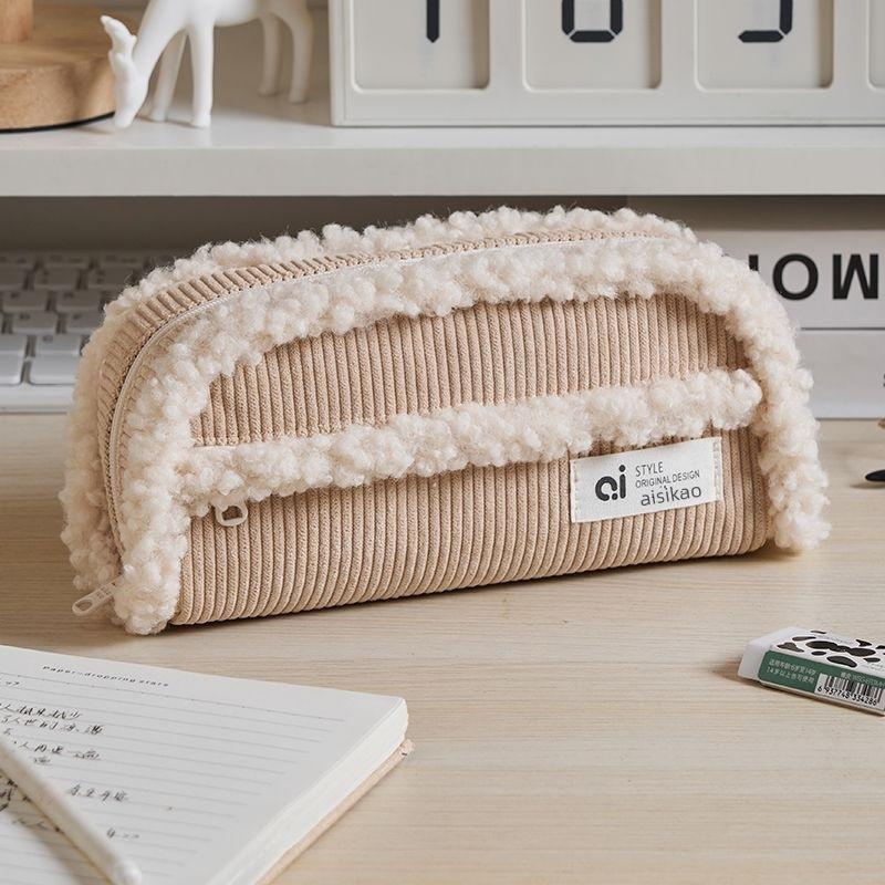 K Style Corduroy Large Capacity Stationery Pen Bag, Classical and Elegant