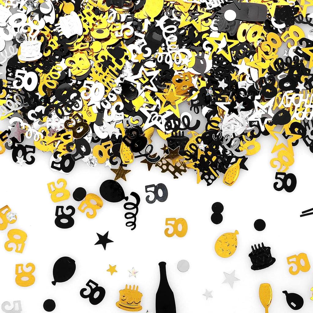 3000 Pieces Birthday Confetti Number 90 Glitter Confetti Birthday Cake Confetti Table Confetti Black Gold and Silver Party Decorations Supplies for
