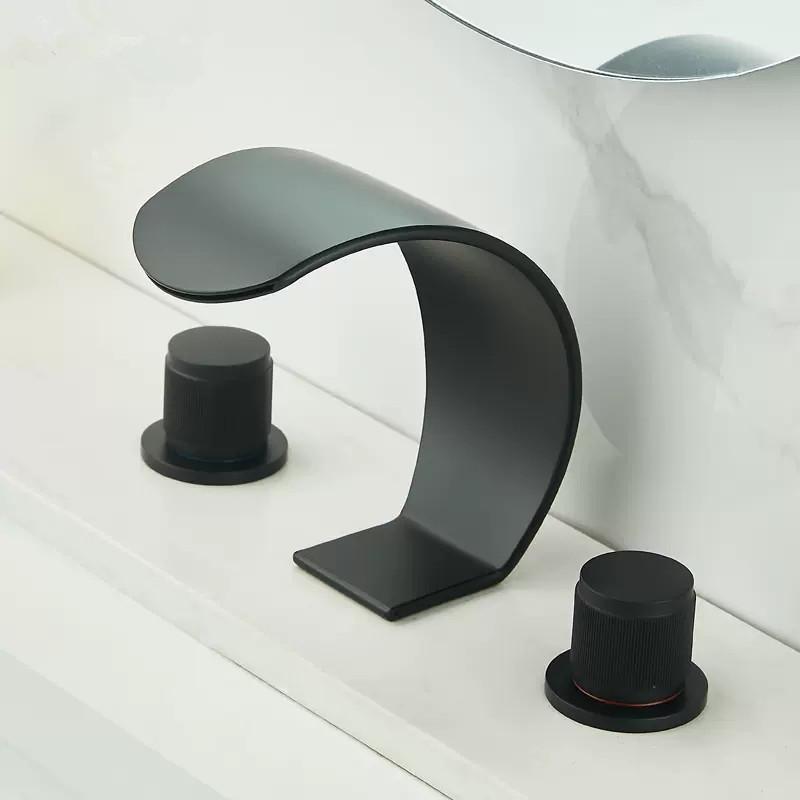 Tuqiu Badezimmerarmatur Gold Weitverbreitet 8' Waschtischarmatur Messing Wasserfallhahn 3-Loch Waschtischmischer Heiß Kalt Duschraum Waschbeckenarmatur