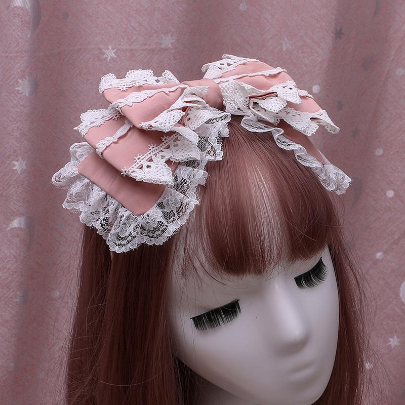 

A handmade Japanese Lolita hairpin soft sister headgear Lolita lace bow headband wrapped