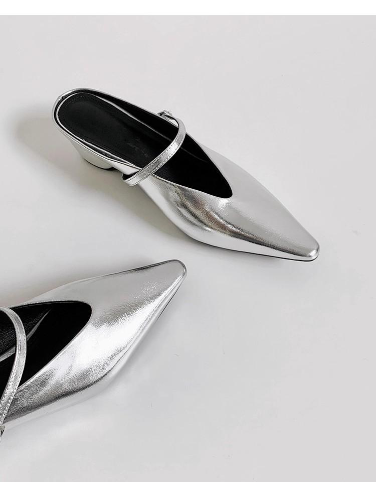 

Версия из овчины~ Точечные толстые каблуки с острым носком, тапочки-шлепанцы с ремешком через подъем, увеличивающие рост изнутри, лето 2025, новинка, литературные 39