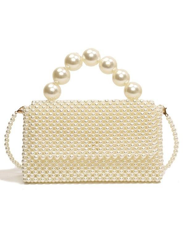 

Плетеная вручную женская сумка-мини для путешествий с бисером, украшенная жемчугом, клапан на магнитной застежке