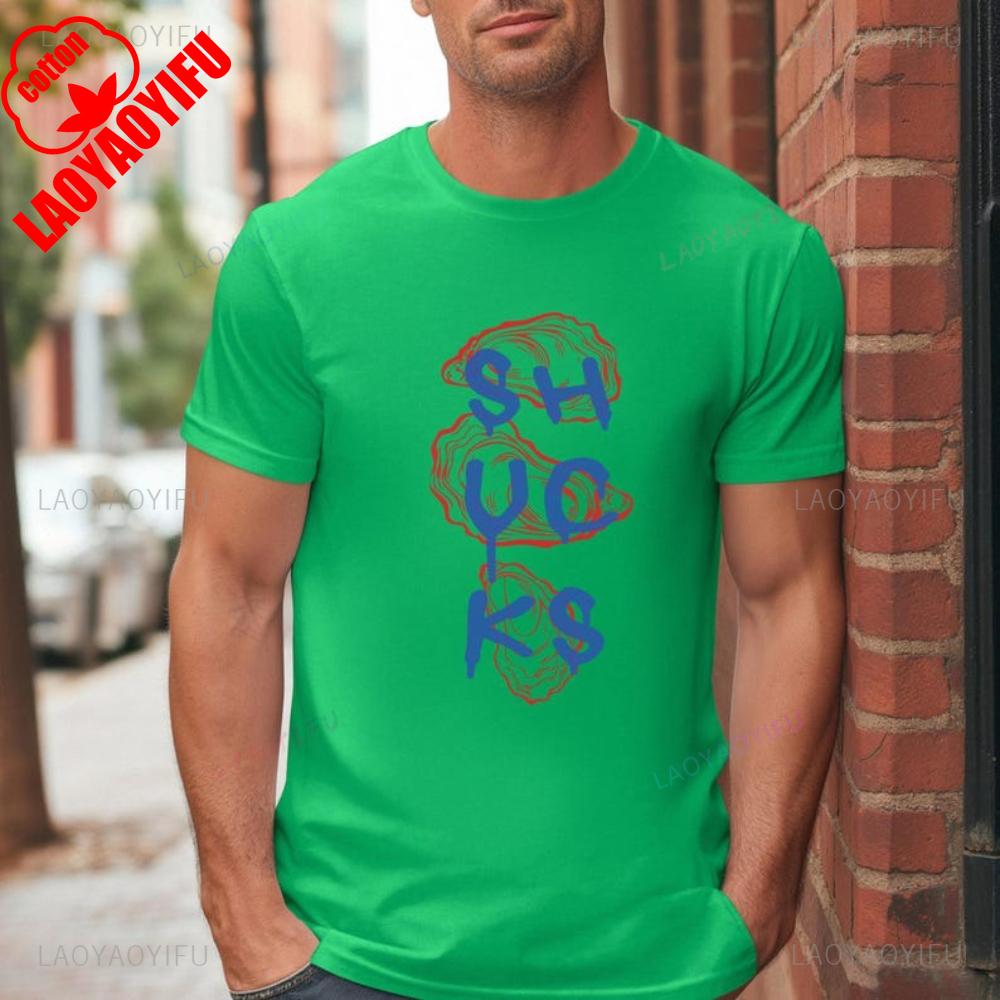 Funny Oyster Shirt Shucks Seafood Graphic T Shirts Retro Aesthetic Beach Coastal Humor Clam Bake Woman Man Cotton Tshirt